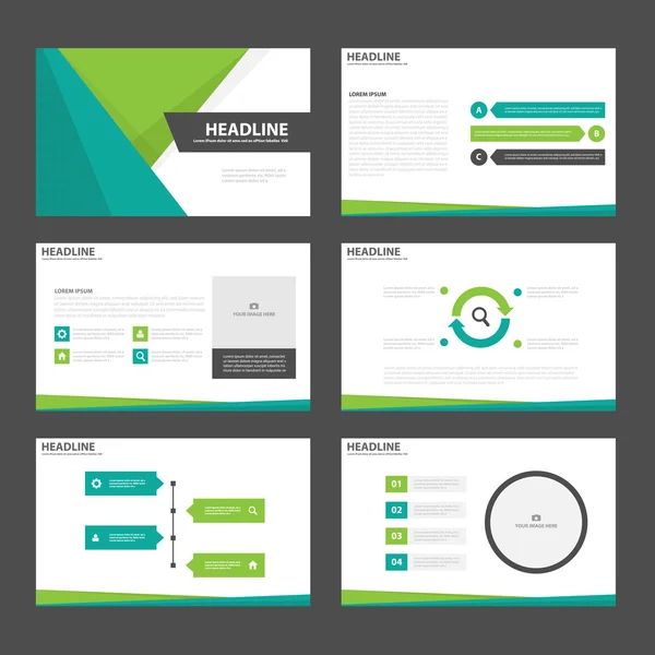 Modelos de apresentação verde Elementos infográficos conjunto de design plano para folheto folheto marketing publicidade — Vetor de Stock
