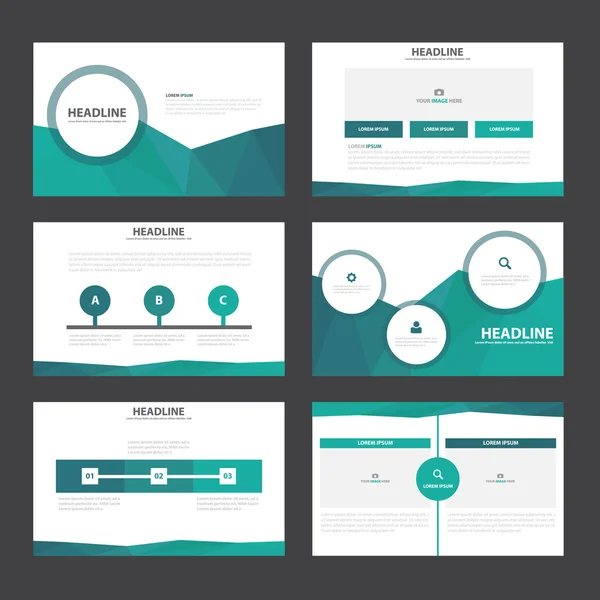 Blue Green presentation templates Infographic elements vector flat design set for brochure flyer leaflet marketing advertising — Stock Vector