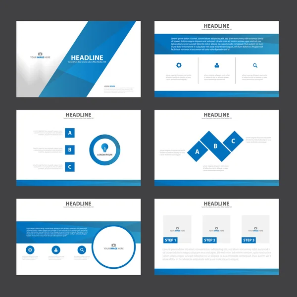 Blaue Präsentationsvorlagen Infografik Elemente flaches Design Set für Broschüre Flyer Broschüre Marketing Werbung — Stockvektor