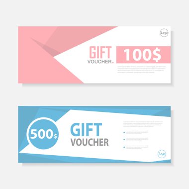 Pembe mavi hediye çeki şablon desen, şirin hediye çeki sertifika kupon tasarım şablonu, koleksiyon hediye sertifikası kartvizit afiş arama kartı poster, vektör çizim