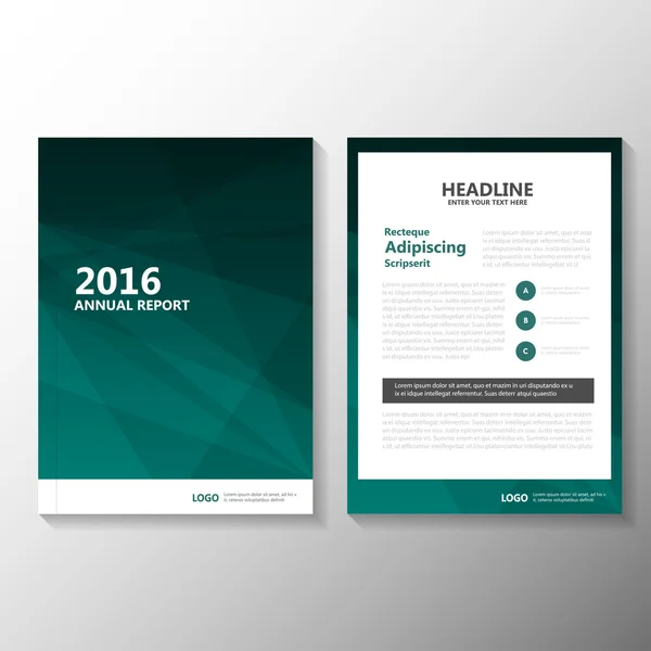 Relazione annuale Green Vector Opuscolo Brochure Flyer template design, book cover layout design, green presentation templates — Vettoriale Stock