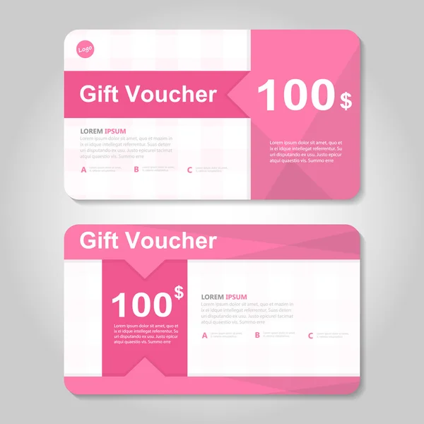 Cute pink gift voucher template layout design set, certificate discount coupon pattern for shopping vector — Stock Vector