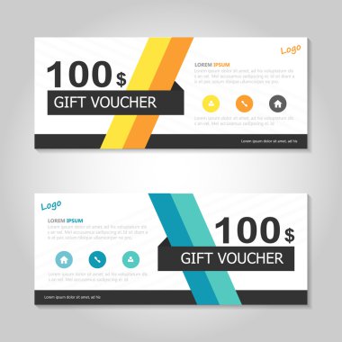 vektör alışveriş için sarı mavi hediye çeki şablon düzeni hazır, sertifika indirim kupon desen tasarım
