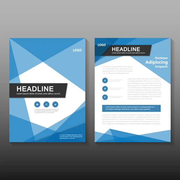 Kék háromszög sokszög vektor éves jelentés tájékoztató brosúra és röplap sablon design, könyvborító layout tervezés, zöld absztrakt bemutató sablonok — Stock Vector