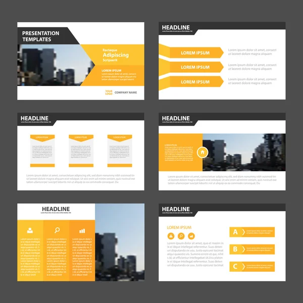 Plantilla de presentación de elementos infográficos amarillo y naranja conjunto de diseño plano para folleto folleto folleto — Archivo Imágenes Vectoriales