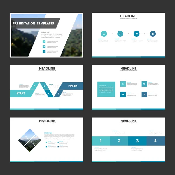 Blue Modelli di presentazione minimali Elementi infografici set di design piatto per brochure depliant pubblicità di marketing — Vettoriale Stock