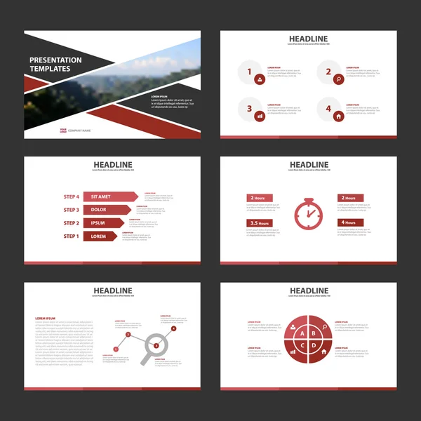 Kırmızı ve siyah sunu şablonları Infographic öğeleri tasarım reklam pazarlama broşür el ilanı broşür için kümesi düz — Stok Vektör