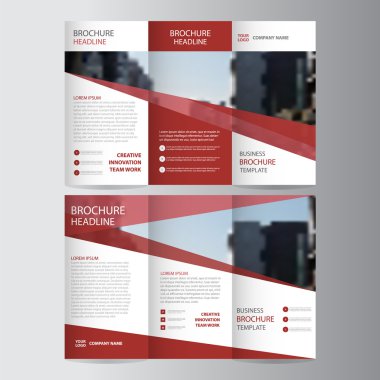 Red elegance business trifold business Leaflet Brochure Flyer template vector minimal flat design set clipart
