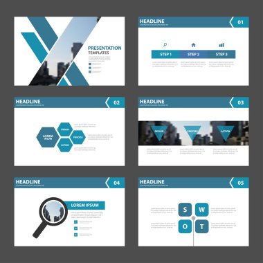 Mavi Tema sunu şablonları Infographic öğeleri düz tasarım reklam pazarlama broşür el ilanı broşür için ayarla