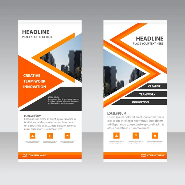 Triangolo arancione Business Roll Up Banner modello di design piatto, modello di banner geometrico astratto Set di illustrazioni vettoriali, modello di presentazione astratto — Vettoriale Stock