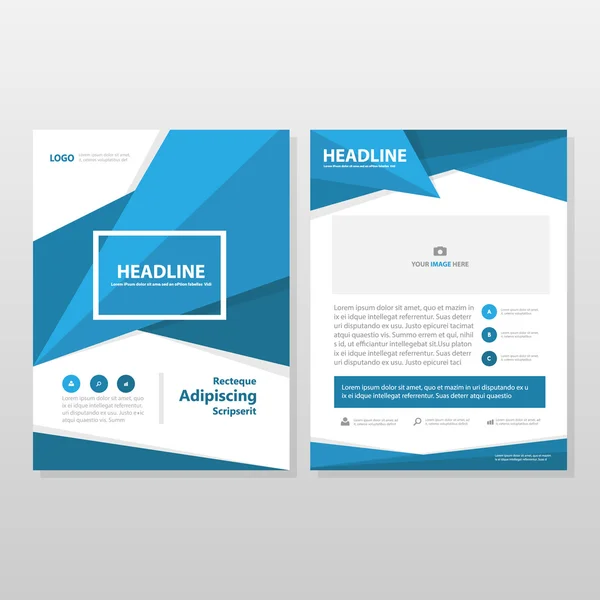 Kék vektor éves jelentés tájékoztató brosúra és röplap sablon design, könyvborító layout tervezés, absztrakt üzleti bemutató sablon, A4-es méretű látványelemkészlet — Stock Vector