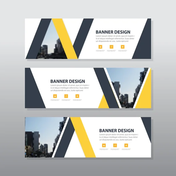 Yellow black triangle abstract corporate business banner template, horizontal advertising business banner layout template flat design set, clean abstract cover header background for website design — стоковый вектор