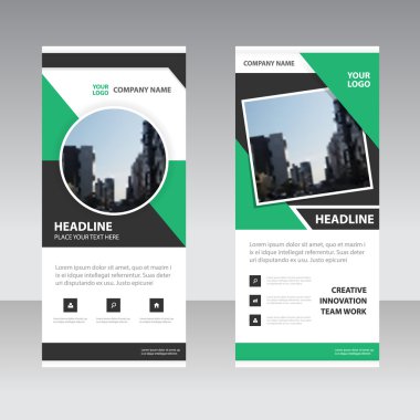 Yeşil siyah astract üçgen iş Roll Up Banner düz tasarım şablonu, soyut geometrik şablon vektör çizim set afiş, sunu şablonu soyut
