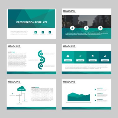 Yeşil çokgen soyut sunu şablonları, yıllık rapor broşür el ilanı broşür reklam banner şablon pazarlama ayarla Infographic öğeleri düz tasarım şablonu