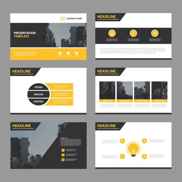 Plantillas de presentación abstracta en negro amarillo, Plantilla de elementos infográficos conjunto de diseño plano para informe anual folleto folleto folleto publicidad banner plantilla — Vector de stock