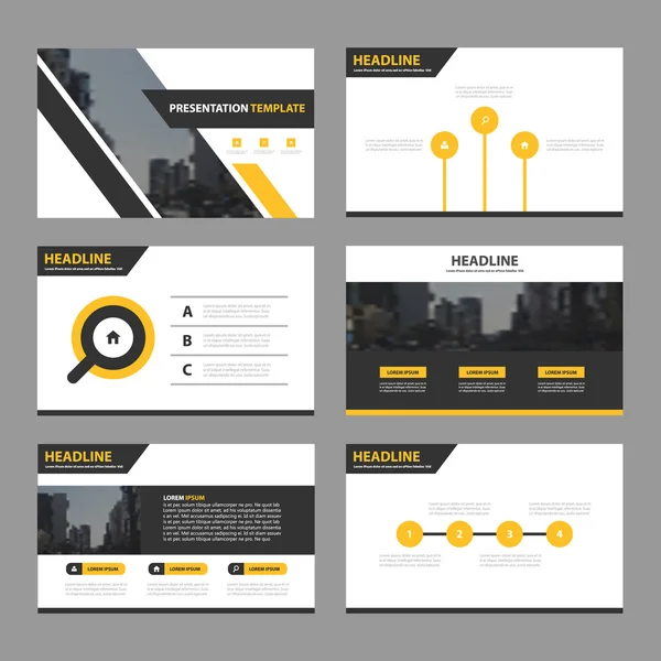 Yellow black busines presentation templates, Infographic elements template flat design set for annual report brochure flyer leaflet marketing advertising banner template — Stock Vector