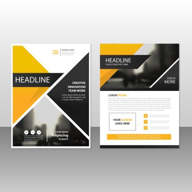 Sarı siyah üçgen yıllık rapor Broşür Flyer şablon tasarımı, kitap kapağı tasarımı, soyut iş sunum şablonu, a4 boyutlu tasarım