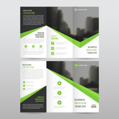 Yeşil Siyah üçgen iş panelli broşür broşür ve ilan rapor şablonu vektör minimal düz tasarım kümesi, üç kat sunum düzeni şablonları a4 boyutunda soyut