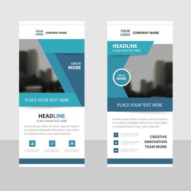 Mavi soyut iş Roll Up Banner düz tasarım şablonu, soyut geometrik banner şablon vektör çizim set, soyut tanıtım broşür el ilanı şablonu dikey şablon vektör