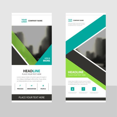 Yeşil üçgen Soyut İş Roll Up Banner düz tasarım şablonu, Soyut Geometrik afiş şablonu Vektör illüstrasyon seti, soyut sunum broşür üvela şablonu dikey şablon vektör