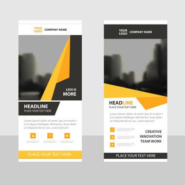 Sarı siyah soyut üçgen Business Roll Up düz dizayn şablonu, Soyut Geometrik afiş şablonu Vektör çizim seti, soyut sunum broşürü broşürü dikey şür şablon vektörü