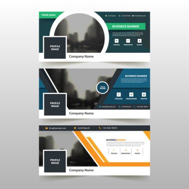 Yeşil mavi turuncu kurumsal iş afiş şablonu, yatay reklam iş afiş düzeni şablonu düz tasarım seti, web sitesi tasarımı için temiz soyut kapak başlık arka plan