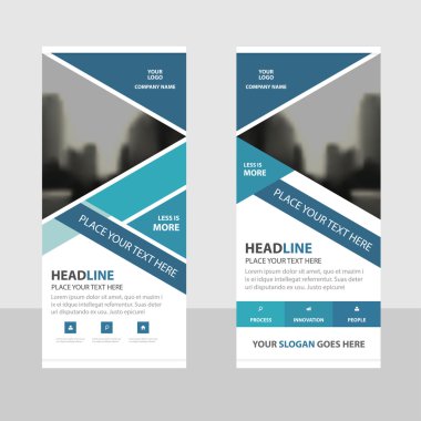 Mavi üçgen iş Roll Up Banner düz tasarım şablonu, soyut geometrik banner şablon vektör çizim set, soyut tanıtım broşür el ilanı şablonu dikey şablon vektör