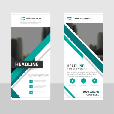 Yeşil üçgen iş Roll Up Banner düz tasarım şablonu, soyut geometrik banner şablon vektör çizim set, soyut tanıtım broşür el ilanı şablonu dikey şablon vektör