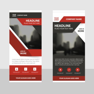 Kırmızı Siyah Business Roll Up Banner düz tasarım şablonu, soyut geometrik banner şablon vektör çizim set, soyut tanıtım broşür el ilanı şablonu dikey şablon vektör