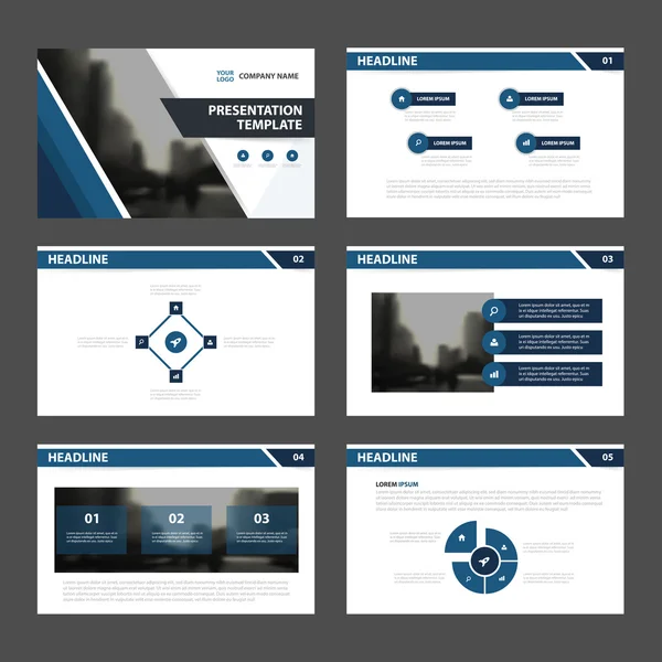 青い抽象プレゼンテーション テンプレート、インフォ グラフィックの要素テンプレート フラット デザイン マーケティング広告バナー テンプレート年次報告書パンフレット チラシ リーフレットのセット — ストックベクタ