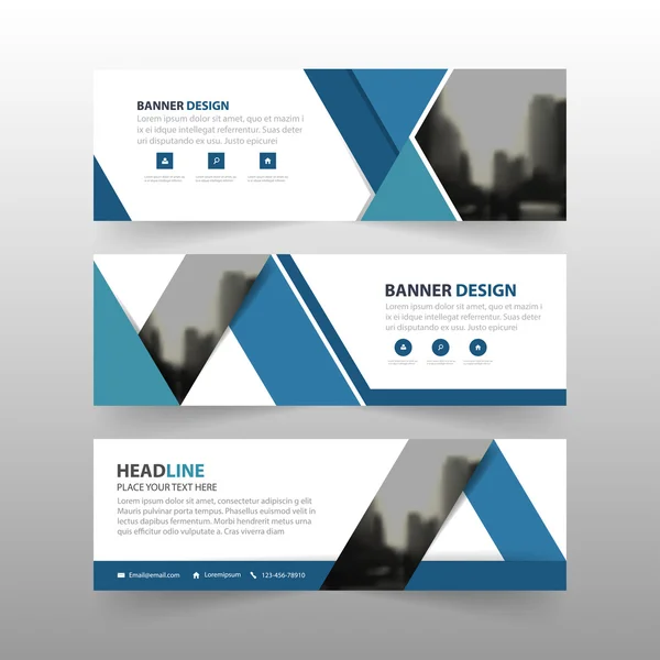 Modelo de banner de negócios corporativo triângulo azul, modelo de layout de banner de negócios de publicidade horizontal conjunto de design plano, fundo de cabeçalho de capa abstrato limpo para design de site —  Vetores de Stock