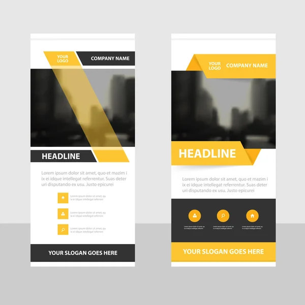 Yellow Business Roll Up Banner modelo de design plano, modelo de banner geométrico abstrato Conjunto de ilustrações vetoriais, modelo de folheto de apresentação abstrata modelo de folheto vetor de modelo vertical — Vetor de Stock