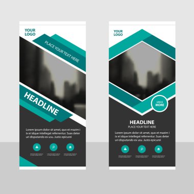 Yeşil İş Roll Up Banner düz tasarım şablonu,Soyut Geometrik afiş şablonu Vektör illüstrasyon seti, soyut sunum broşür üvela şablonu dikey şablon vektör