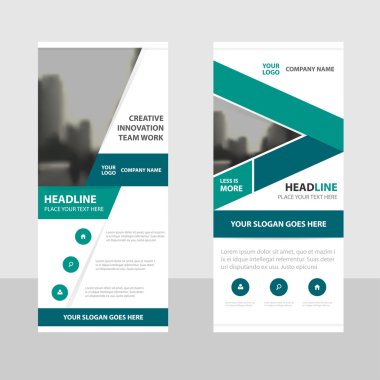 Yeşil İş Roll Up Banner düz tasarım şablonu,Soyut Geometrik afiş şablonu Vektör illüstrasyon seti, soyut sunum broşür üvela şablonu dikey şablon vektör