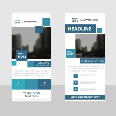 Mavi kare iş Roll Up Banner düz tasarım şablonu, soyut geometrik banner şablon vektör çizim set, soyut tanıtım broşür el ilanı şablonu dikey şablon vektör