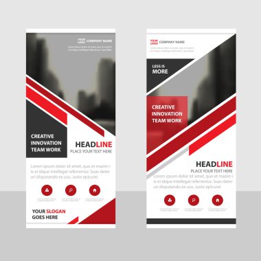 Kırmızı üçgen iş Roll Up Banner düz tasarım şablonu, soyut geometrik banner şablon vektör çizim set, soyut tanıtım broşür el ilanı şablonu dikey şablon vektör