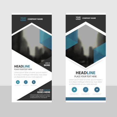 Mavi altıgen iş Roll Up Banner düz tasarım şablonu, soyut geometrik banner şablon vektör çizim set, soyut tanıtım broşür el ilanı şablonu dikey şablon vektör