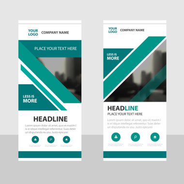 Yeşil üçgen iş Roll Up Banner düz tasarım şablonu, soyut geometrik banner şablon vektör çizim set, soyut tanıtım broşür el ilanı şablonu dikey şablon vektör
