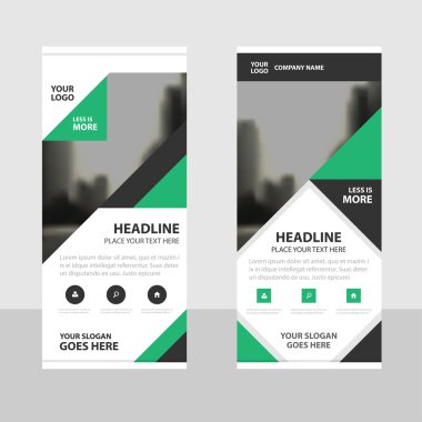 Yeşil Siyah üçgen iş Roll Up Banner düz tasarım şablonu, soyut geometrik banner şablon vektör çizim set, soyut tanıtım broşür el ilanı şablonu dikey şablon vektör