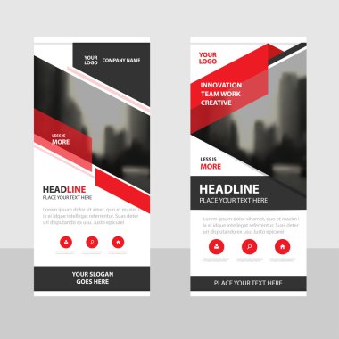 Kırmızı Siyah üçgen iş Roll Up Banner düz tasarım şablonu, soyut geometrik şablon vektör çizim set afiş, tanıtım broşür el ilanı şablonu dikey şablon vektör soyut