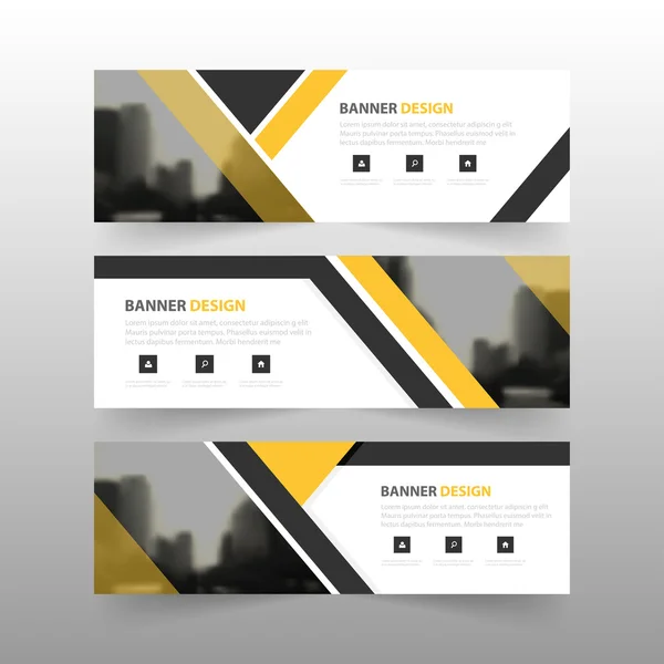 Yellow black abstract triangle corporate business banner template, horizontal advertising business banner layout template flat design set, clean abstract cover header background for website design — стоковый вектор