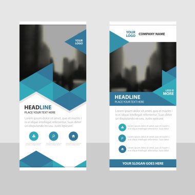 Mavi üçgen iş Roll Up Banner düz tasarım şablonu, soyut geometrik banner şablon vektör çizim set, soyut tanıtım broşür el ilanı şablonu dikey şablon vektör