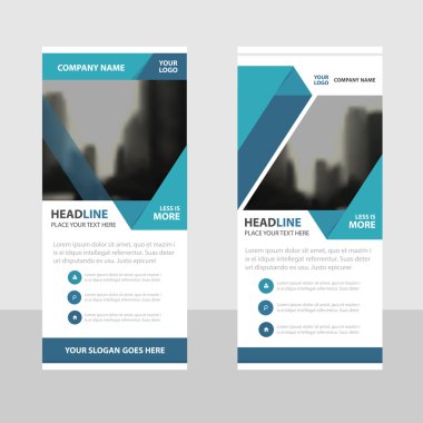 Mavi iş Roll Up Banner düz tasarım şablonu, soyut geometrik banner şablon vektör çizim set, soyut tanıtım broşür el ilanı şablonu dikey şablon vektör