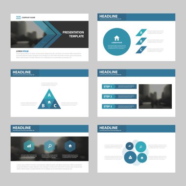 Mavi üçgen sunu şablonları, yıllık rapor broşür el ilanı broşür reklam banner şablon pazarlama ayarla Infographic öğeleri düz tasarım şablonu