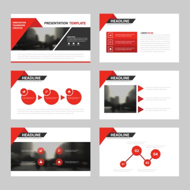 Kırmızı üçgen sunu şablonları, yıllık rapor broşür el ilanı broşür reklam banner şablon pazarlama ayarla Infographic öğeleri düz tasarım şablonu