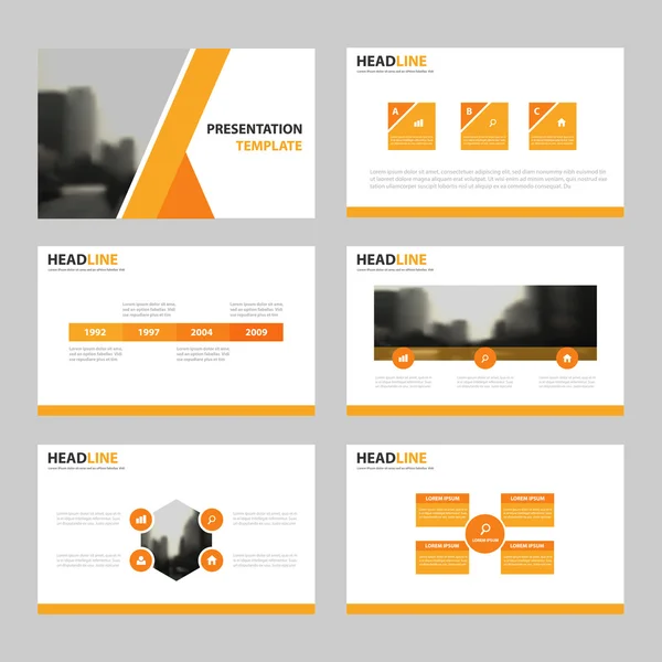 Oranje presentatiesjablonen, Infographic elementen sjabloon platte ontwerpset voor jaarlijkse verslag brochure flyer brochure marketing sjabloon voor spandoek reclame — Stockvector