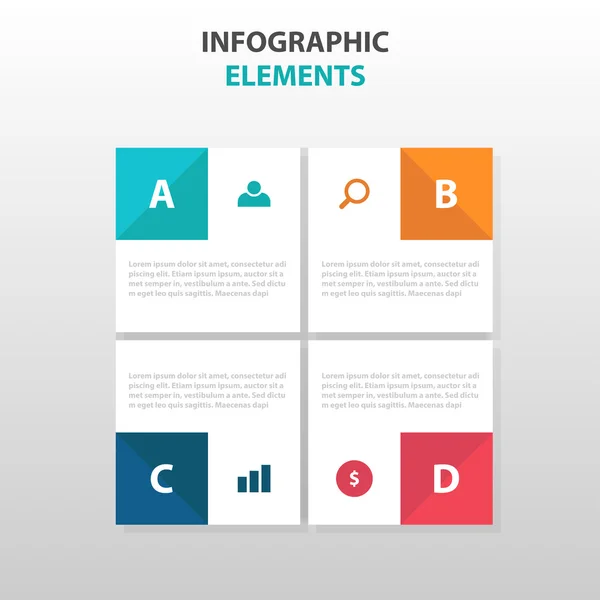 Negocio cuadrado abstracto Infografías elementos, plantilla de presentación diseño plano vector ilustración para el diseño web — Vector de stock