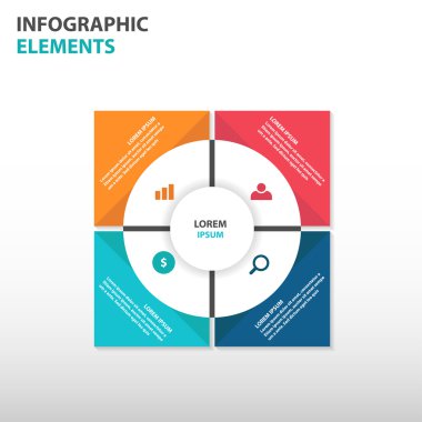 Soyut daire kare iş Infographics elemanları, sunum şablonu web tasarımı için düz tasarım vektör illüstrasyon