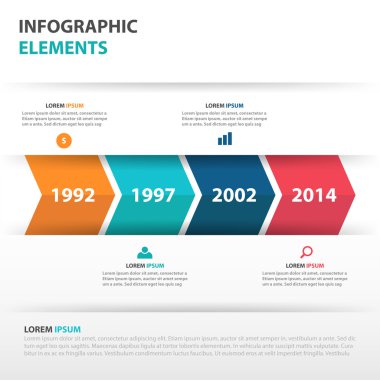 Soyut ok iş zaman çizelgesi Infographics elemanları, sunum şablonu web tasarım pazarlama reklam için düz tasarım vektör illüstrasyon