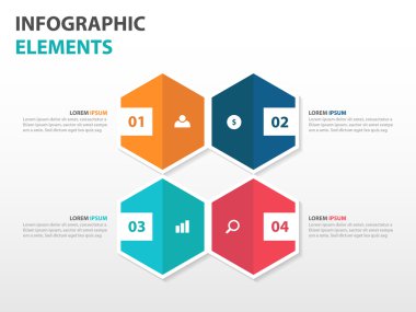 Soyut 4 altıgen iş Infographics öğeler, sunu şablonu düz tasarım vektör çizim reklam pazarlama web tasarımı için